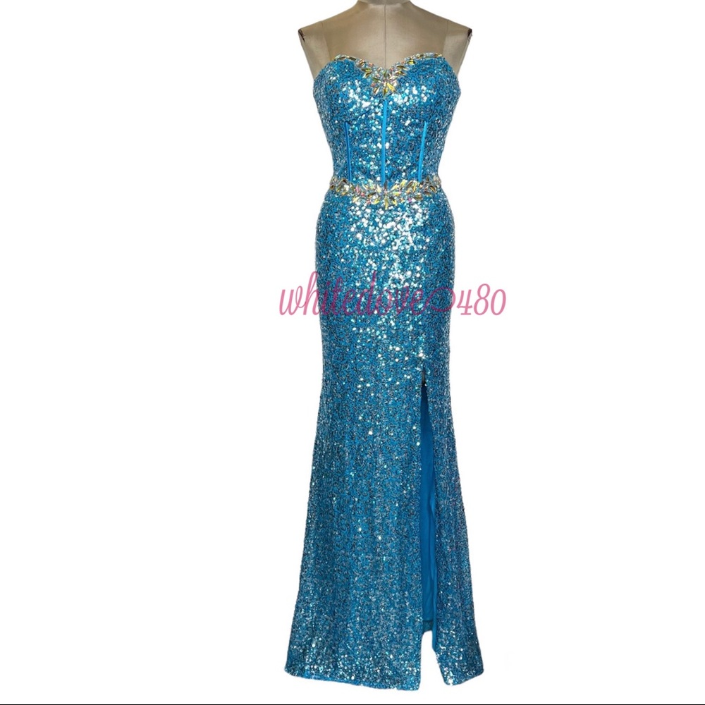Dancing Queen Strapless Sequins Maxi Pageant Prom Formal Party Dress Size Small
